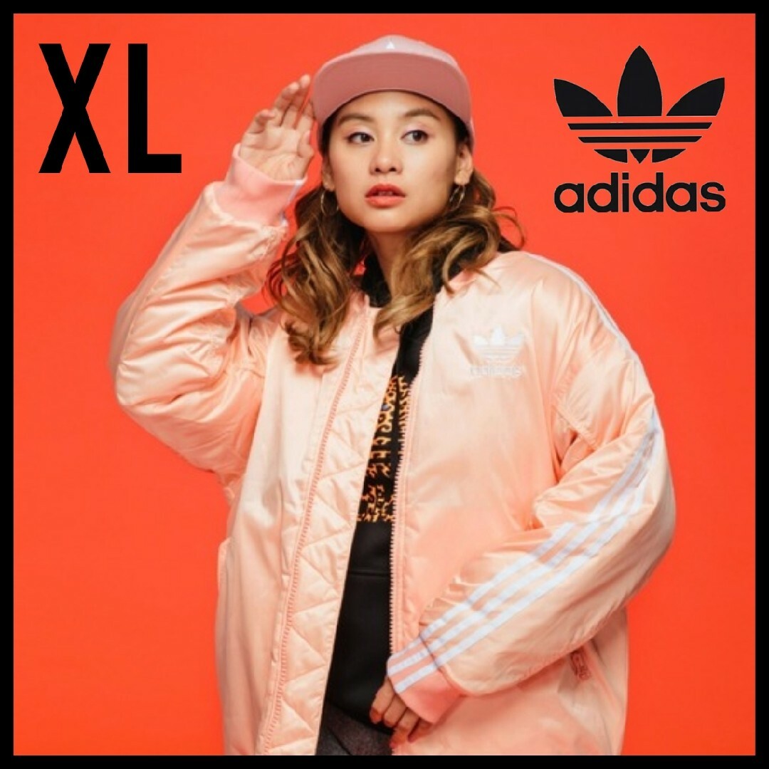 ポリエステル裏生地【大きいサイズ】adidas★ロング丈 ビッグシルエット 中綿ジャケット★XL