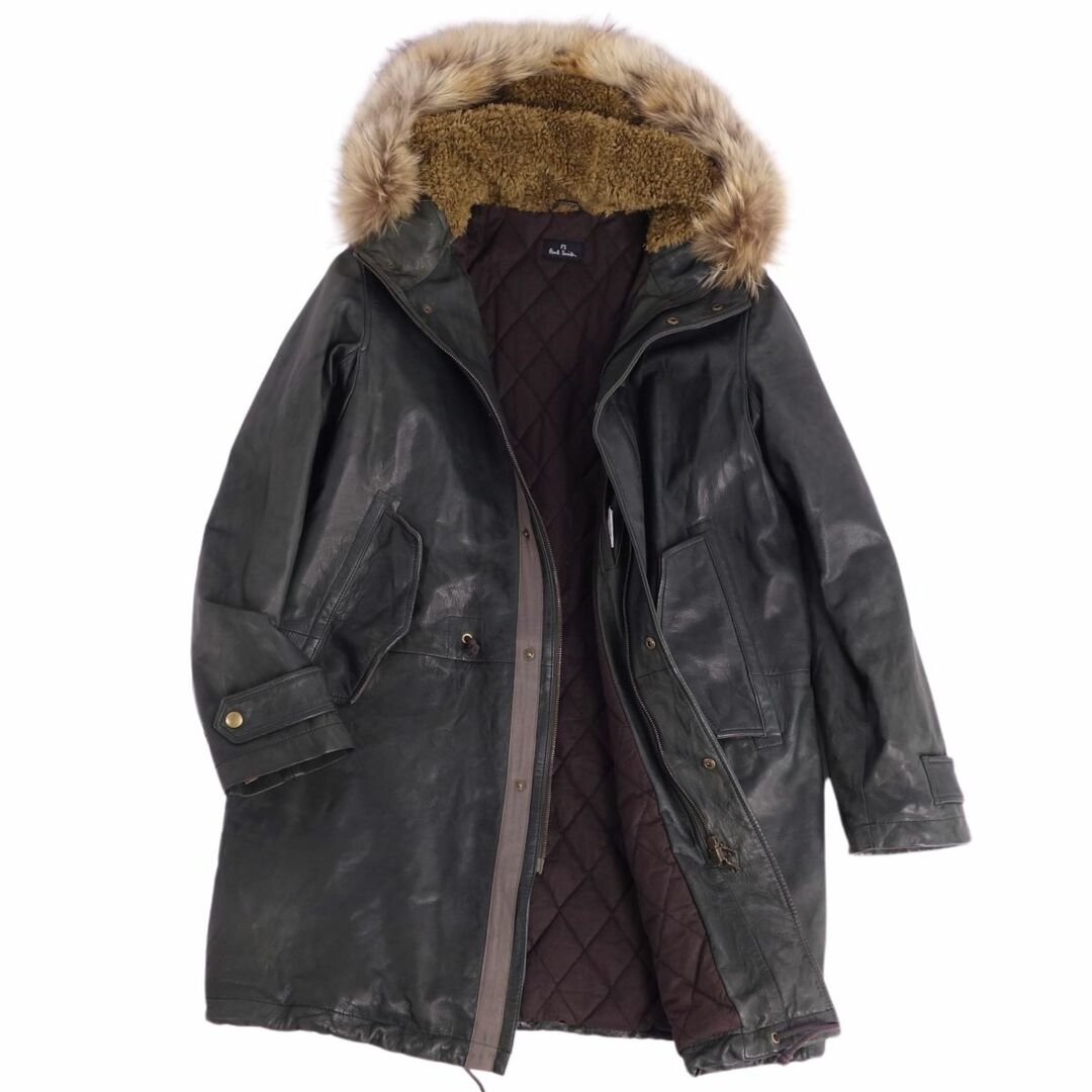 大人気新品 コート Smith Paul PS ポール・スミス モッズコート ダークグレー M メンズ アウター シープスキン フーディー フード 中綿入り ラクーンファー レザーコート ジャケット・アウター