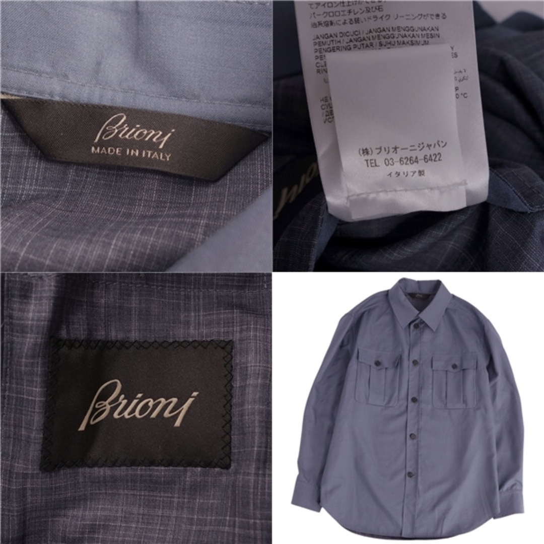 Brioni(ブリオーニ)の美品 ブリオーニ Brioni シャツ ロングスリーブ 長袖 無地 ウール シルク トップス メンズ S グレー メンズのトップス(シャツ)の商品写真