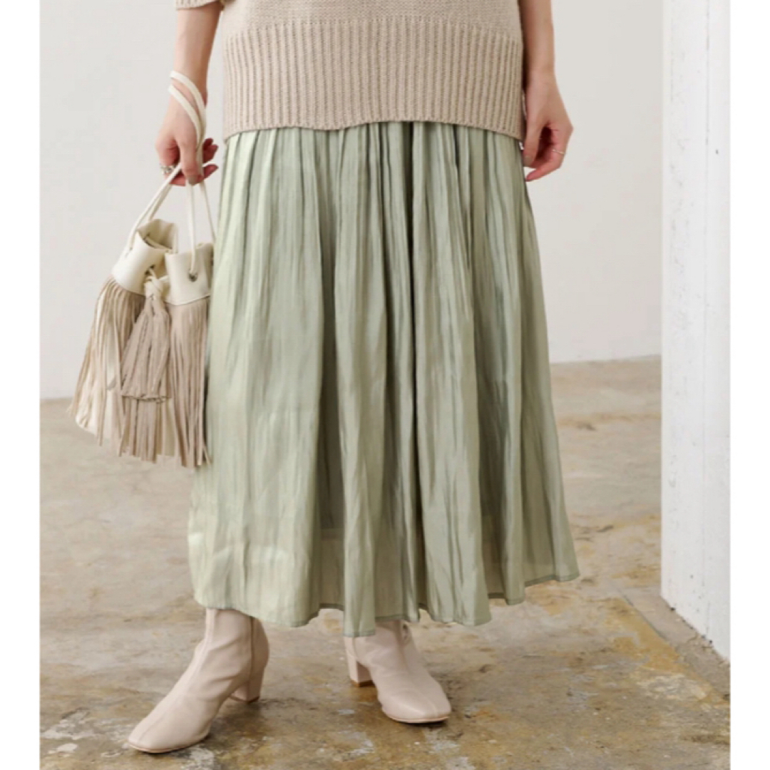 ur's(ユアーズ)のur's  サテン消しプリーツスカート  ミントグリーン レディースのスカート(ロングスカート)の商品写真