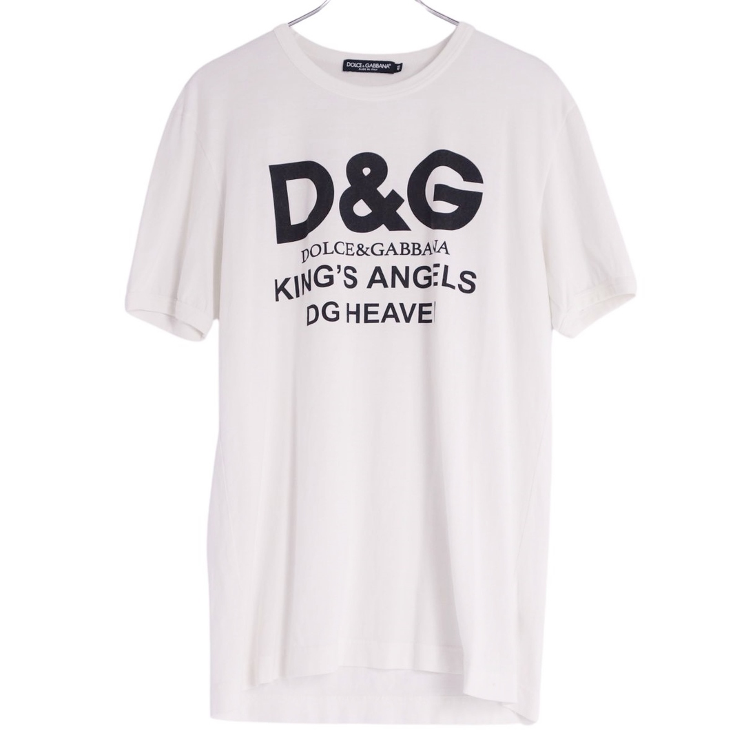 DOLCE&GABBANA(ドルチェアンドガッバーナ)の美品 ドルチェ&ガッバーナ DOLCE&GABBANA Tシャツ カットソー 半袖 ショートスリーブ ロゴプリント トップス メンズ 48(M相当) ホワイト メンズのトップス(Tシャツ/カットソー(半袖/袖なし))の商品写真