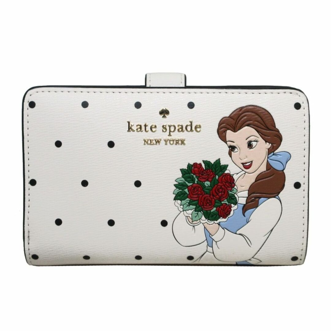 【新品】ケイトスペード 財布 KE819 250(オフホワイト系×マルチカラー) 二つ折り財布 kate spade × Disney ディズニー 美女と野獣 ベル ドット柄 ミディアム コンパクト バイフォールド ウォレット アウトレット レディースブラック金具