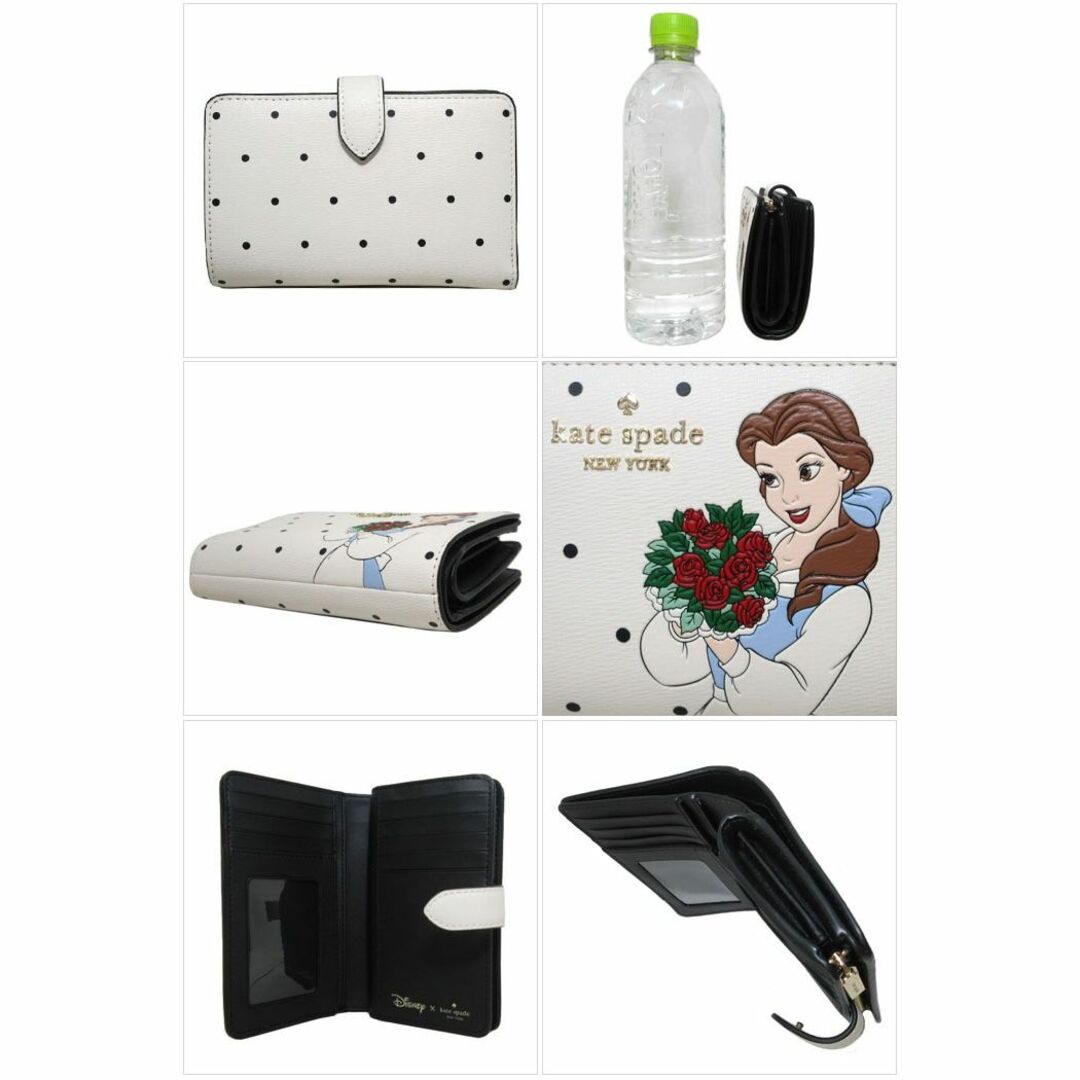 【新品】ケイトスペード 財布 KE819 250(オフホワイト系×マルチカラー) 二つ折り財布 kate spade × Disney ディズニー 美女と野獣 ベル ドット柄 ミディアム コンパクト バイフォールド ウォレット アウトレット レディースブラック金具