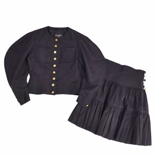 シャネル(CHANEL)のVintage シャネル CHANEL セットアップ スカートスーツ ジャケット スカート ココマークゴールドボタン シルク100％ レディース 40(M相当) ブラック(スーツ)