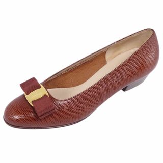 サルヴァトーレフェラガモ(Salvatore Ferragamo)の美品 サルヴァトーレ フェラガモ Salvatore Ferragamo パンプス ヴァラ リザード型押し ヒール シューズ 靴 レディース イタリア製 5 1/2C(23cm相当) ブラウン(ハイヒール/パンプス)