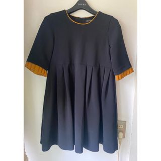 ザラ(ZARA)のZARA◉厚手ハイウェスト切り替えワンピースXS◉黒×黄色フリルバイカラー(ひざ丈ワンピース)