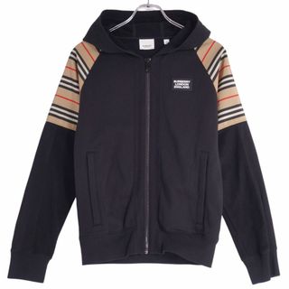 バーバリー(BURBERRY)の美品 バーバリー BURBERRY パーカー フーディー チェック ジップアップ トップス キッズ ボーイズ 14Y/164cm ブラック/ベージュ(パーカー)