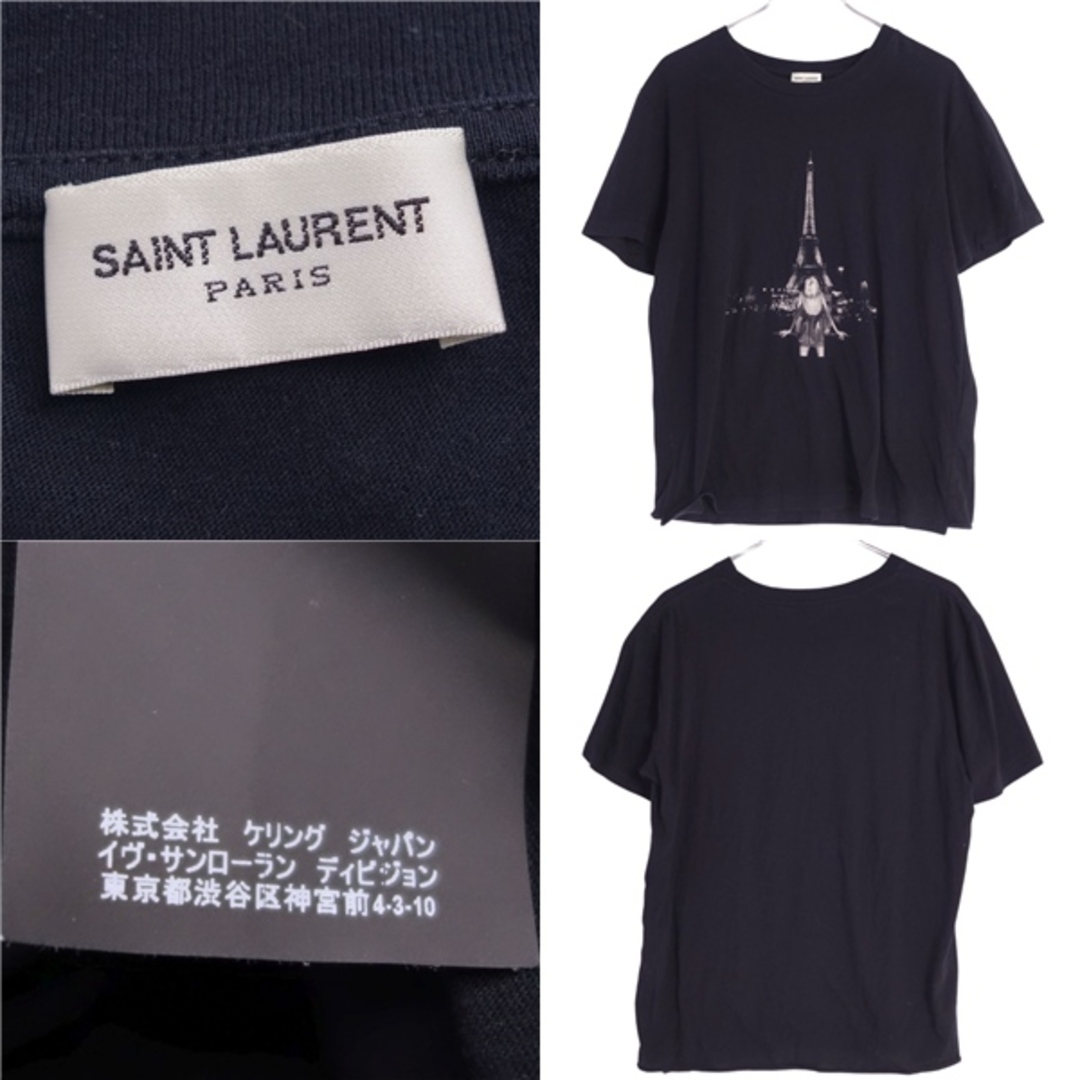 Saint Laurent(サンローラン)のサンローラン パリ SAINT LAURENT PARIS Tシャツ カットソー コットン トップス レディース イタリア製 S ブラック レディースのトップス(Tシャツ(半袖/袖なし))の商品写真