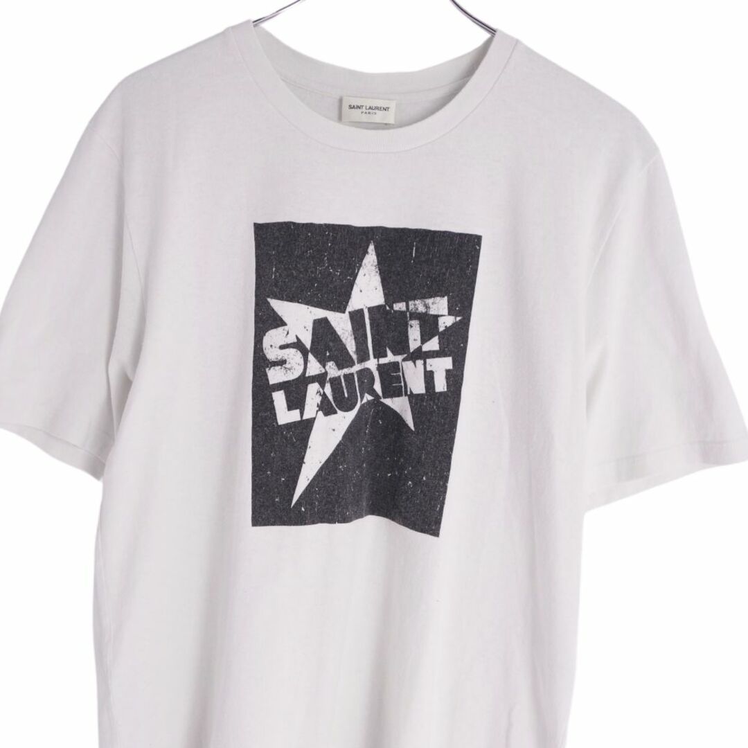 Saint Laurent(サンローラン)のサンローラン パリ SAINT LAURENT PARIS Tシャツ カットソー ロゴ コットン トップス メンズ イタリア製 S ホワイト レディースのトップス(Tシャツ(半袖/袖なし))の商品写真