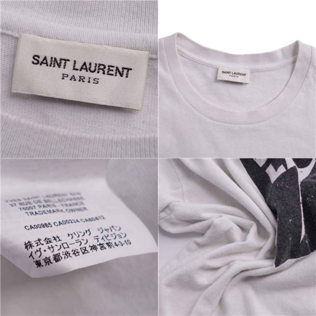 Saint Laurent(サンローラン)のサンローラン パリ SAINT LAURENT PARIS Tシャツ カットソー ロゴ コットン トップス メンズ イタリア製 S ホワイト レディースのトップス(Tシャツ(半袖/袖なし))の商品写真