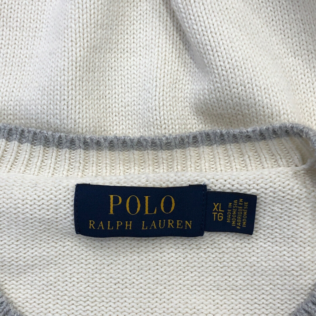 POLO RALPH LAUREN(ポロラルフローレン)のSALE///// Polo by Ralph Lauren ポロ ラルフローレンクルーネック セーター 刺繍  アメカジ  ニット ホワイト (メンズ XL)  P4084 メンズのトップス(ニット/セーター)の商品写真