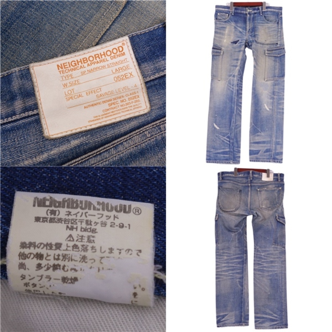 美品 ネイバーフッド NEIGHBORHOOD パンツ デニムパンツ ダメージ加工 ウォッシュ加工 ボトムス メンズ 52/L インディゴブルー