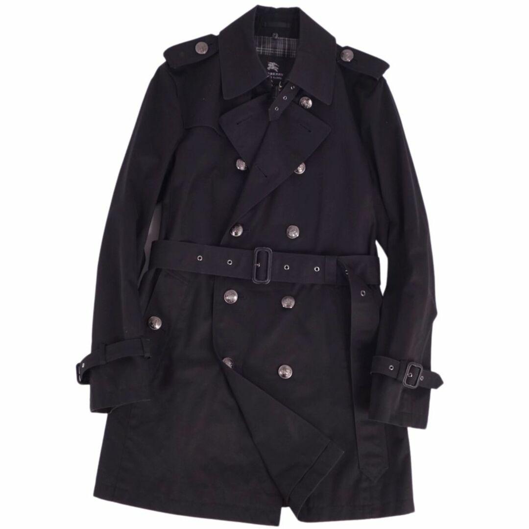 BURBERRY BLACK LABEL(バーバリーブラックレーベル)の美品 バーバリー ブラックレーベル BURBERRY BLACK LABEL コート トレンチコート コットン100％ 無地 アウター メンズ M ブラック メンズのジャケット/アウター(トレンチコート)の商品写真