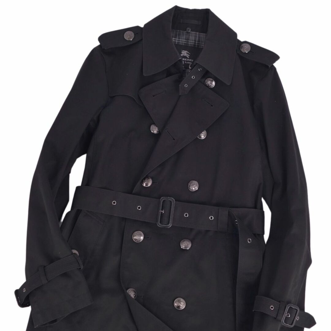 BURBERRY BLACK LABEL(バーバリーブラックレーベル)の美品 バーバリー ブラックレーベル BURBERRY BLACK LABEL コート トレンチコート コットン100％ 無地 アウター メンズ M ブラック メンズのジャケット/アウター(トレンチコート)の商品写真