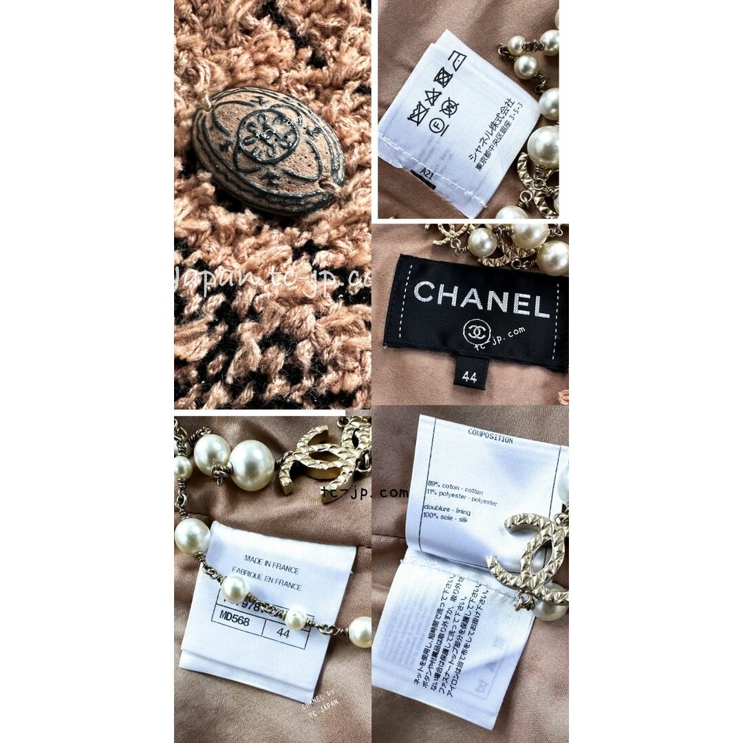 CHANEL(シャネル)の超美品 シャネル CHANEL 2018 ベージュ レンガ ブラウン Vネック ノースリーブ ツイード ワンピース 希少サイズ 42 44 レディースのワンピース(ひざ丈ワンピース)の商品写真