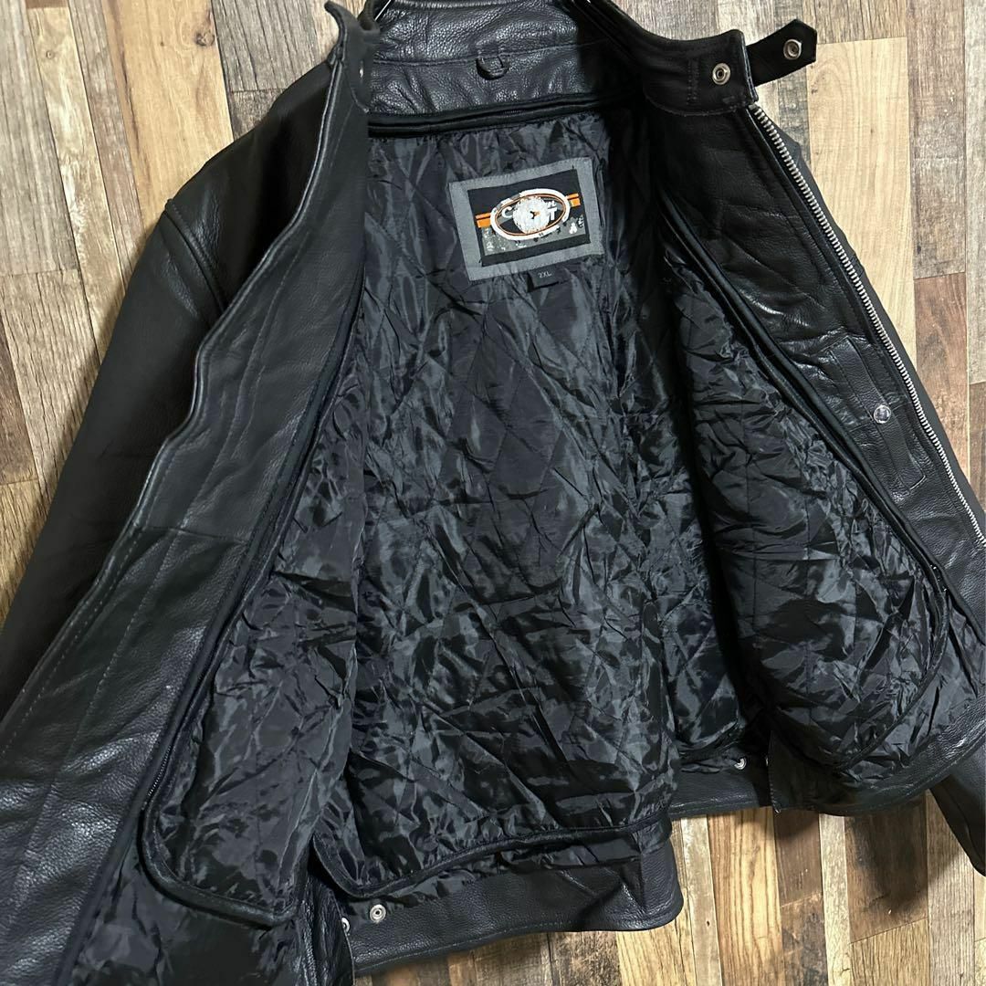 レザージャケット アウター シングル ライダース ブラック 2XL メンズ 古着