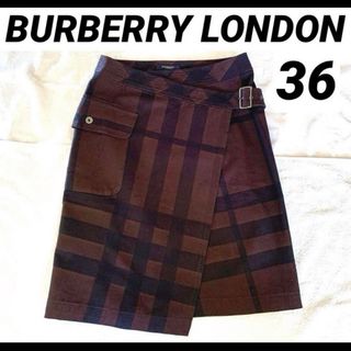 バーバリーブルーレーベル(BURBERRY BLUE LABEL)の【ウール混•お洒落♡】バーバリー ロンドン　巻きスカート　チェック　36(ひざ丈スカート)