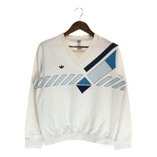 アディダス(adidas)のSALE///// 80年代 adidas アディダス Vネック スウェット ホワイト (レディース XL) 中古 古着 P4435(トレーナー/スウェット)