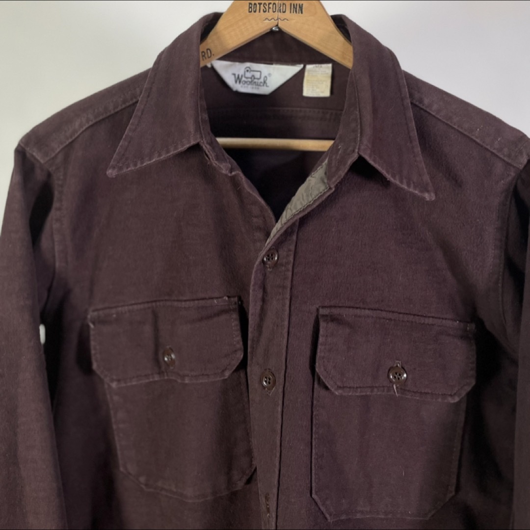 シャツ良品 70s USA製 woolrich シャモアクロスシャツ ブラウン　M