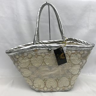 『USED』 エンシャーラ en shallah カゴバッグ トートバッグ スパンコール  /ヤシ ホワイト・シルバー系【中古】(トートバッグ)