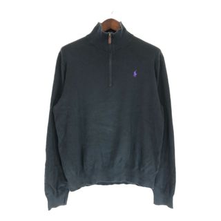 ポロラルフローレン(POLO RALPH LAUREN)のSALE///// Polo by Ralph Lauren ポロ ラルフローレン ハーフジップ ハイゲージニット セーター ブラック (メンズ L) 中古 古着 P4560(ニット/セーター)