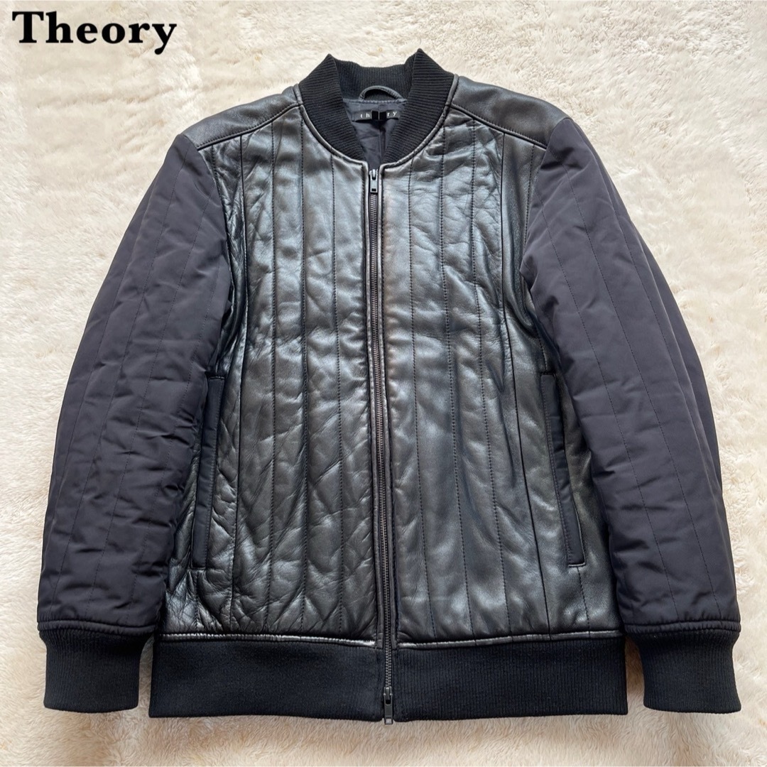 theory(セオリー)の【高級】Theory セオリー 羊革×ナイロン 切替 レザーブルゾン ブラック メンズのジャケット/アウター(ブルゾン)の商品写真