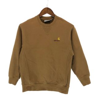 カーハート(carhartt)のSALE/// Carhartt カーハート ワンポイントロゴ スウェット 刺繍  ワーク ブラウン (メンズ S) 中古 古着 P4604(スウェット)