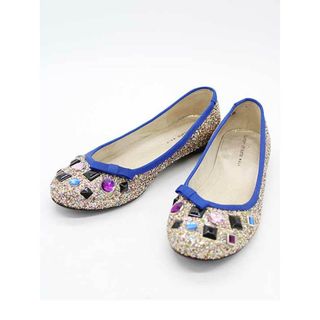 【新入荷】★tsumori chisato/ツモリチサト★ グリッタービジューフラットシューズ/おしゃれ/上品/華やか/キラキラ/靴  ゴールド×マルチカラー レディース  23  1/2 【中古】春夏秋冬 822132