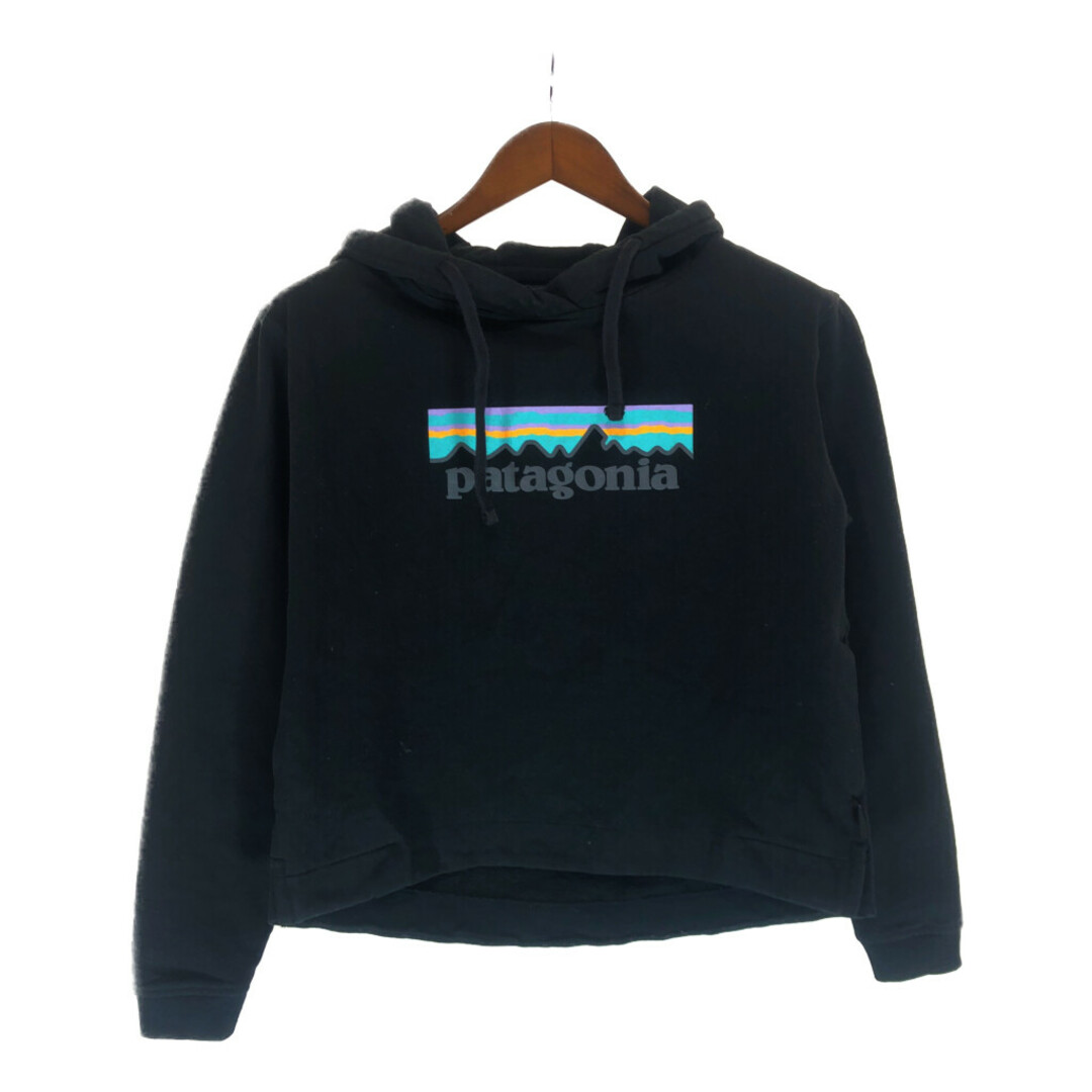 patagonia(パタゴニア)のSALE///// patagonia パタゴニア ロゴ フーディー パーカー アウトドア ブラック (メンズ M) 中古 古着 P4896 メンズのトップス(パーカー)の商品写真