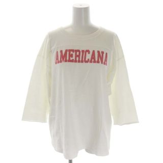 アメリカーナ(AMERICANA)のアメリカーナ ロゴプリント カットソー  Tシャツ 八分袖 白 ピンク(その他)