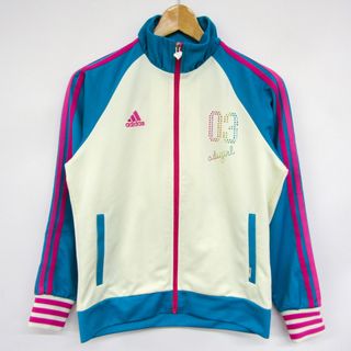 アディダス(adidas)のアディダス 長袖ジャージ ジップアップ スポーツウエア キッズ 女の子用 160サイズ ブルー×ホワイト adidas(Tシャツ/カットソー)