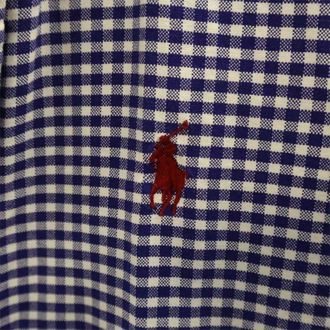 Ralph Lauren(ラルフローレン)のラルフローレンスポーツ ギンガムチェック 長袖 ボタンダウンシャツ 2 ブルー RALPH LAUREN SPORT ロゴ刺繍 レディース 古着 【231229】 レディースのトップス(シャツ/ブラウス(長袖/七分))の商品写真