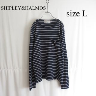 SHIPLEY&HALMOS ボーダー カットソー Tシャツ 長袖 L ネイビー