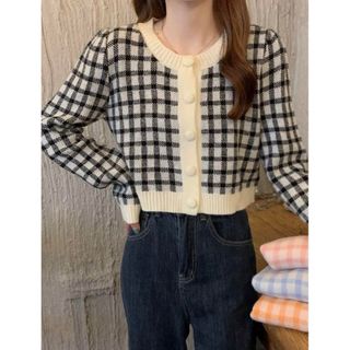 シーイン(SHEIN)のSHEIN シーイン　Honeyspot チェック　クロップカーディガン　ニット(ニット/セーター)