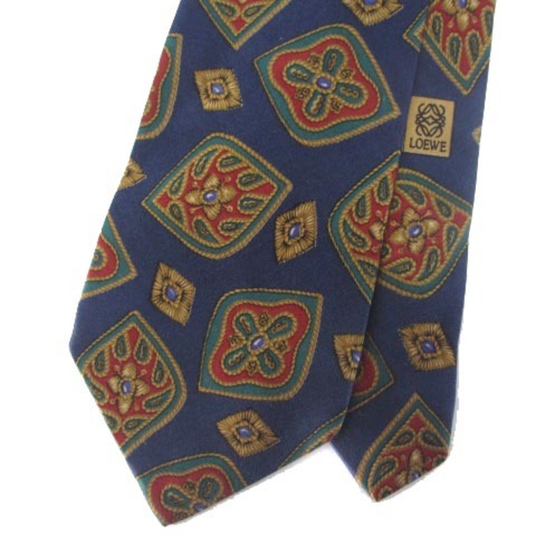 ロエベ アナグラム ロゴ ネクタイ レギュラータイ 総柄 シルク100％ 紺 | フリマアプリ ラクマ