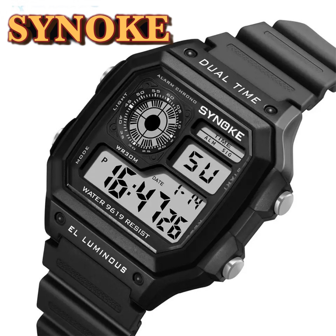 新品 SYNOKEスポーツデジタル 防水 スクエアウォッチ メンズ腕時計ブラック メンズの時計(腕時計(デジタル))の商品写真