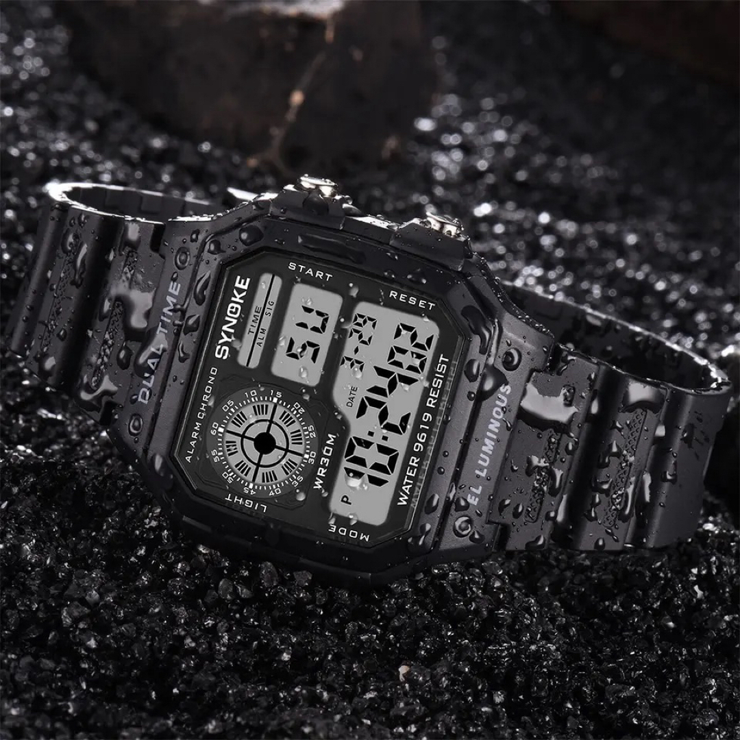 新品 SYNOKEスポーツデジタル 防水 スクエアウォッチ メンズ腕時計ブラック メンズの時計(腕時計(デジタル))の商品写真