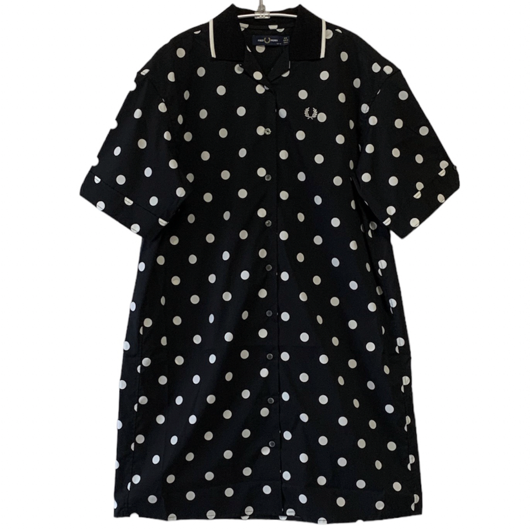 新品 フレッドペリー ドット柄シャツドレス ワンピース ゆったりMサイズ 黒白