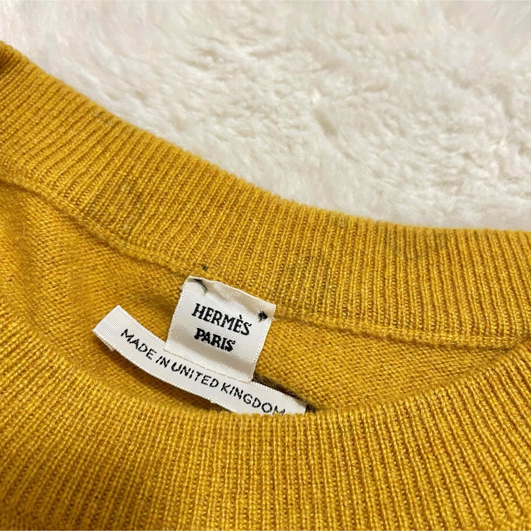 英国製 HERMES エルメス カシミヤ 100% クルーネック ニット 半袖 英国製 HERMES エルメス カシミヤ 100% クルーネック ニット 半袖