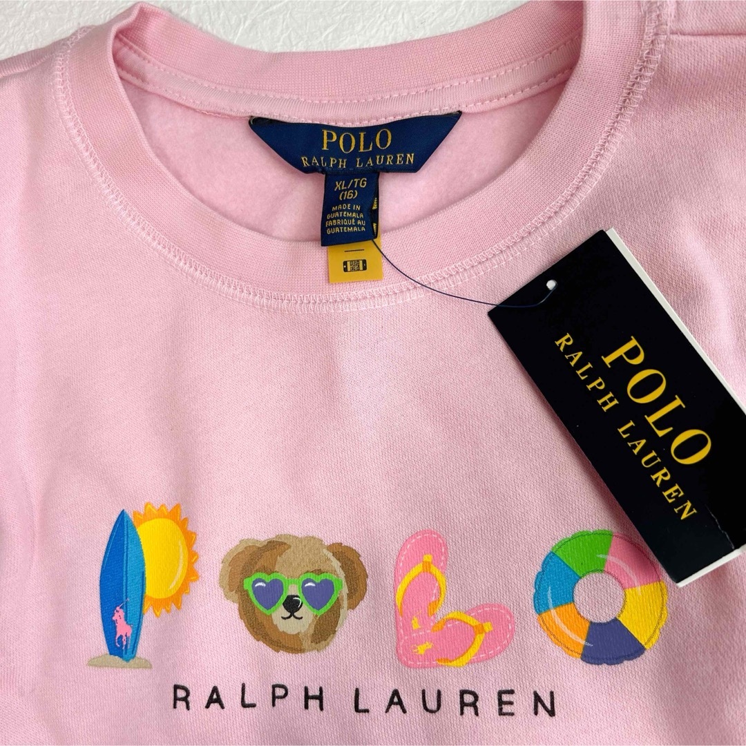 POLO RALPH LAUREN(ポロラルフローレン)のラルフローレン ポロベアフリースワンピース ピンク XL/160 キッズ/ベビー/マタニティのキッズ服女の子用(90cm~)(ワンピース)の商品写真