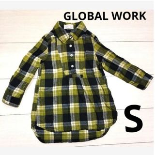 グローバルワーク(GLOBAL WORK)のグローバルワーク　チェック　シャツ　s　長袖　黄色　イエロー　女の子　ガールズ(ブラウス)