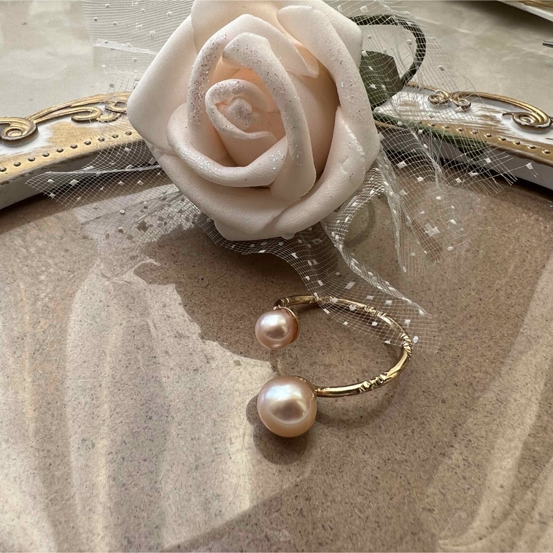 本真珠　淡水パール　フリーサイズ　リング ハンドメイドのアクセサリー(リング)の商品写真