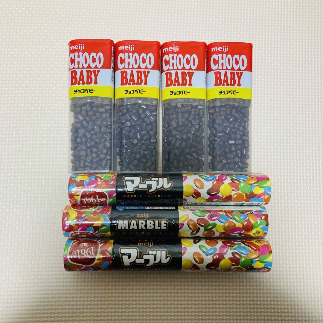 明治(メイジ)のお買い得品✨❤️チョコベビー&マーブルチョコ　7個セット！！！ジャンボ❤️ 食品/飲料/酒の食品(菓子/デザート)の商品写真