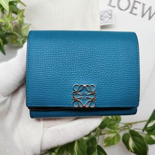 ロエベ 三つ折り 財布 グレー ライトブルー 美品ファッション小物 - 財布