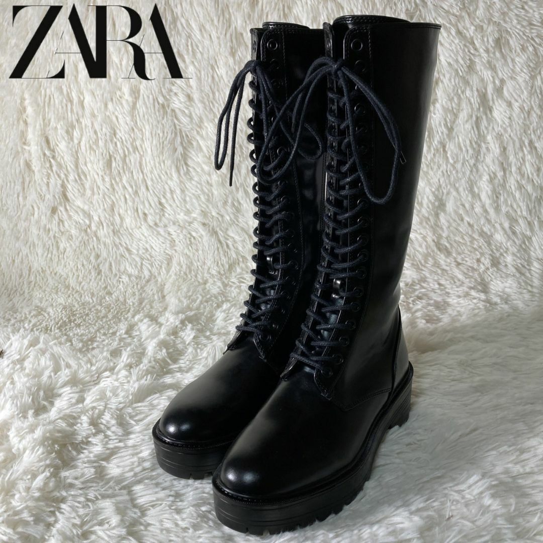 新品 タグ付き ZARA ザラ サイドジップ 厚底 ブーツ レザー 24cm