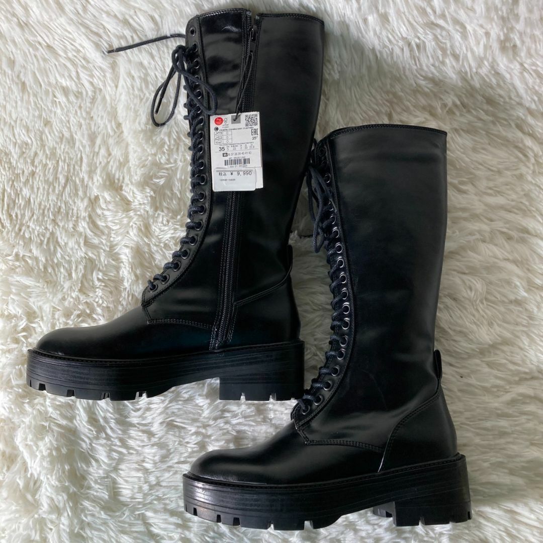 値下げ❗️ZARA ロングブーツ サイドジップ 刻ん レザー 黒 39 値下げ❗️ZARA ロングブーツ サイドジップ 刻ん レザー 黒 39