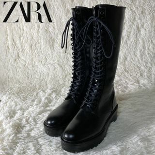 ZARA レースアップ　ロング　ブーツ　39