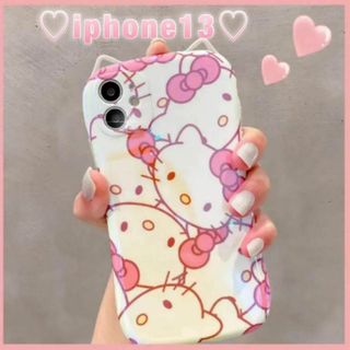 サンリオ(サンリオ)のiphone13ケース キティちゃん いっぱい ネコ耳 スマホケース 新品(iPhoneケース)