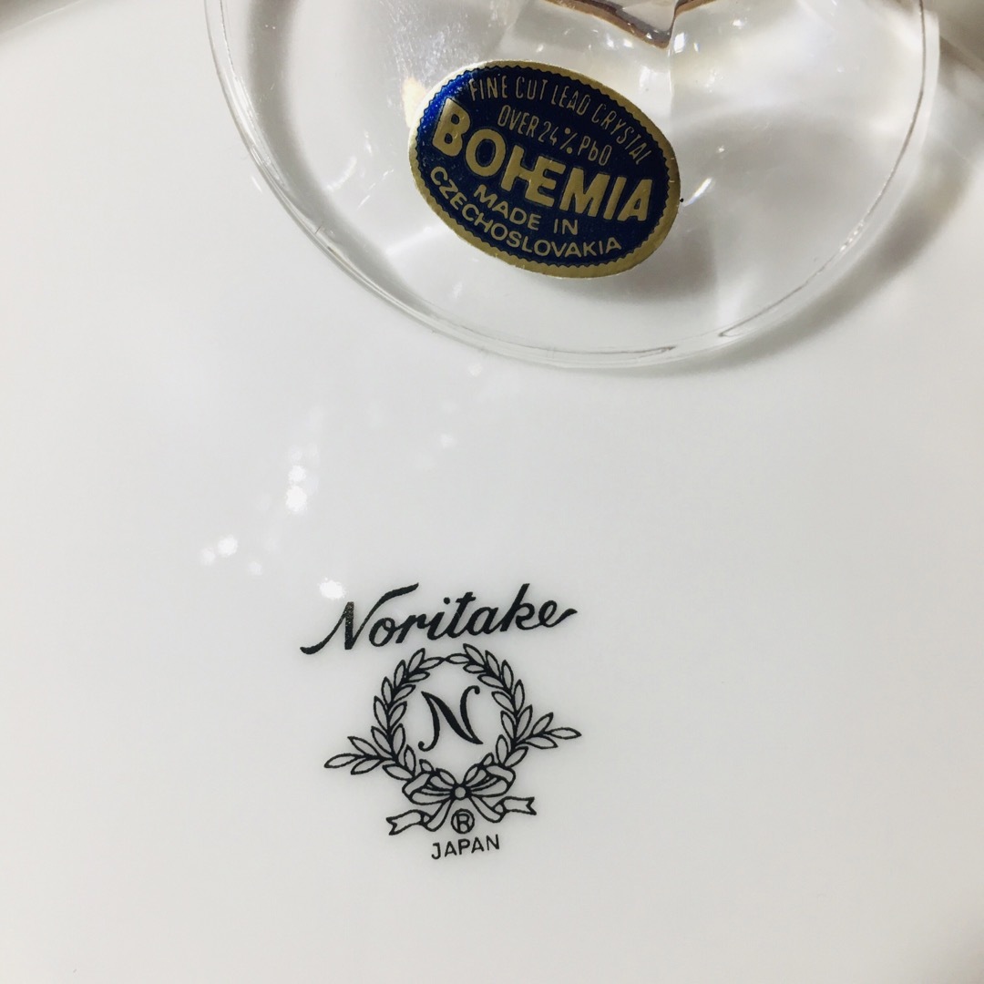 初春の酒席セット　ボヘミアミニワイングラス　色絵銘々皿　ノリタケデザートプレート約145cmデザートプレート