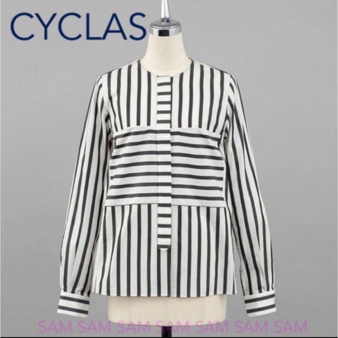 CYCLAS シクラス定番コットンシルクアイコニックストライプシャツネイビー38Drawer